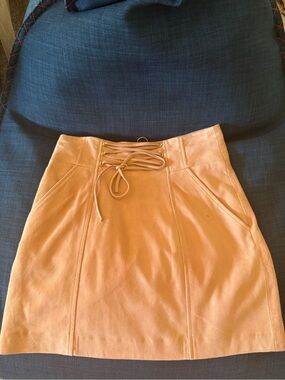 INTERMIX Tan Lace-Up Suede Mini Skirt